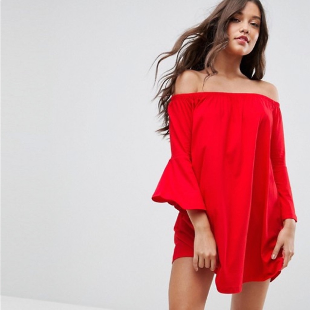 ASOS🔻Off The Shoulder Trumpet Sleeve Dress